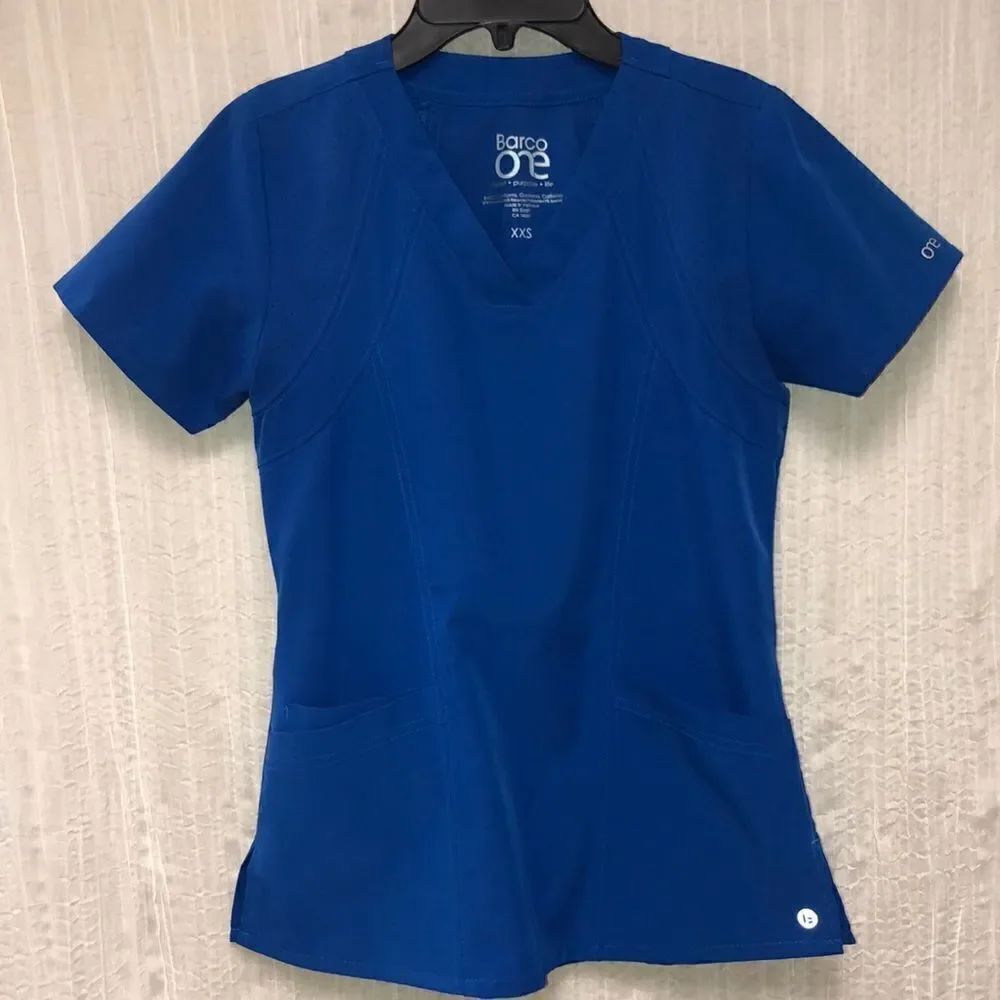 Barco One XXS Royal Blue Stretch V Neck Scrub Top With Mesh